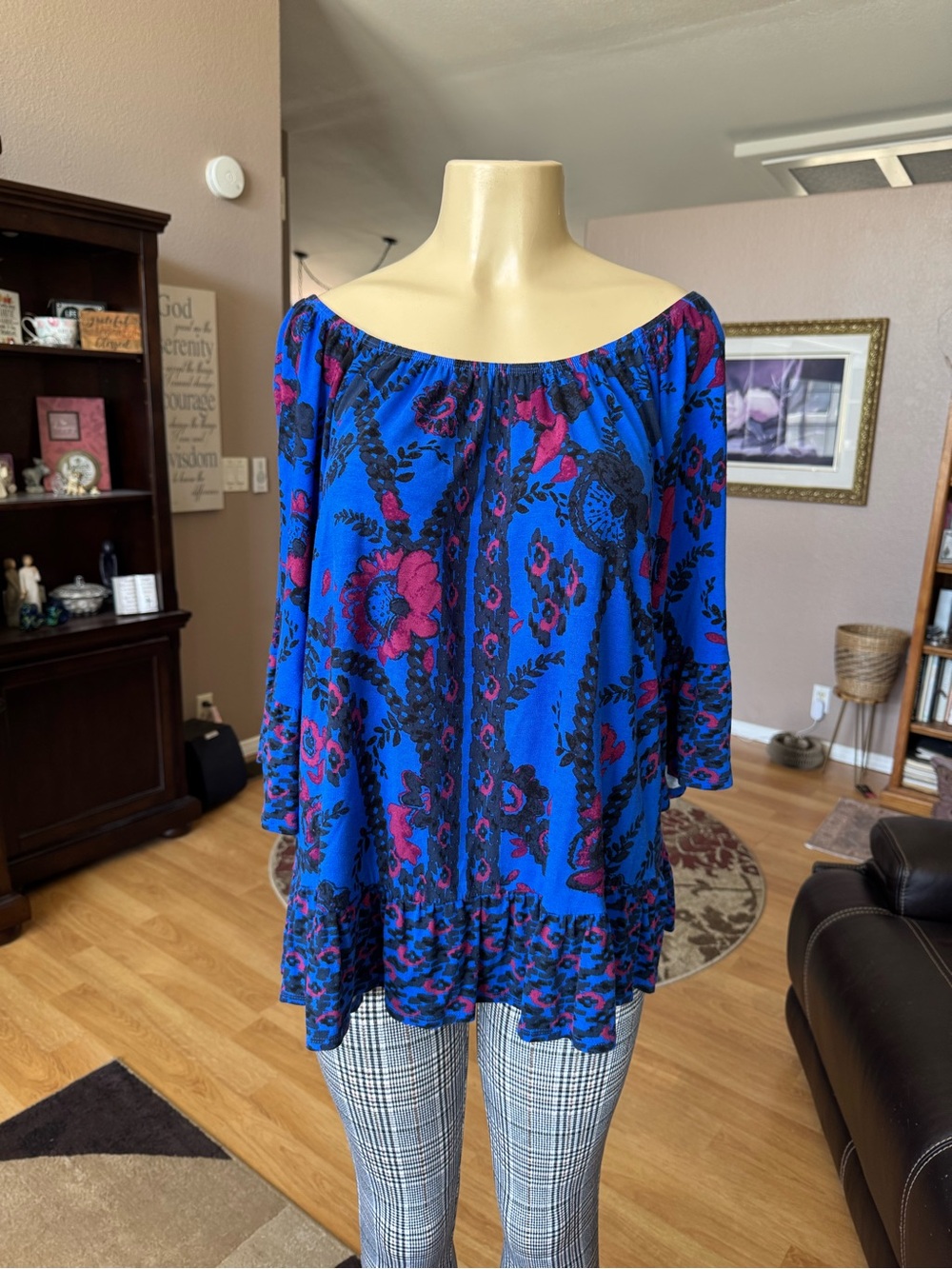Style & Co off-shoulder blue floral peasant blouse-size 2X - Picture 4 of 9